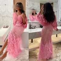 【HOT】❁ Prom Dresses V-neck Hugging Tassel Sequin Organza Occasion Evening Gown abiye dugun elbiseleri bayan turkiyenin