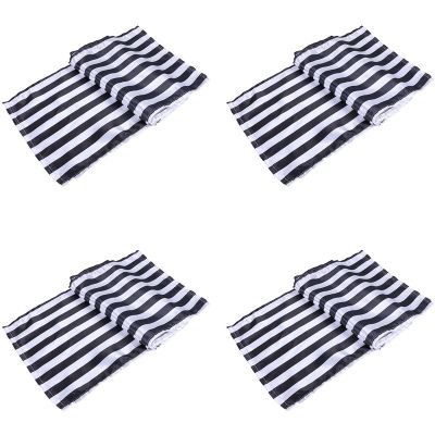 Striped Table Runner Polyester Table Decor Tablecloth for Indoor Outdoor Events Family Dinner(Black and White,4 Pieces)