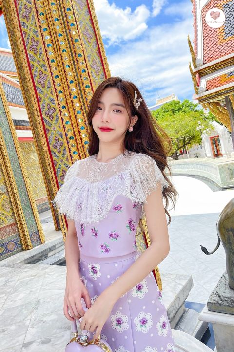 maria-diamond-สีม่วง-nubdao-thaijitrada-dress-ชุดไทยประยุกต์-ชุดไทย2ชิ้น-ชุดไทยพิมพ์ลาย