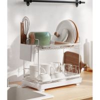 [⚡ส่งฟรี] Dish Racks ชั้นวางจาน 2ชั้น  ที่ตากจาน ที่พักจาน  ชั้นคว่ำจาน ที่คว่ำจาน  ที่วางจาน 2 ชั้น มีท่อระบายน้ำขัง สไตล์ญี่ปุ่น