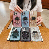 เคสโทรศัพท์กันกระแทกขอบตรงที่มีขาตั้งนักบินอวกาศน่ารักสำหรับ IPhone 14 13 12 11 Pro Max Mini XS XR X 8 7 Plus + SE 2020เคสโทรศัพท์แฟชั่นมันวาวพร้อมกล้องป้องกันคลุมทั้งหมดผู้ขายชั้นนำ