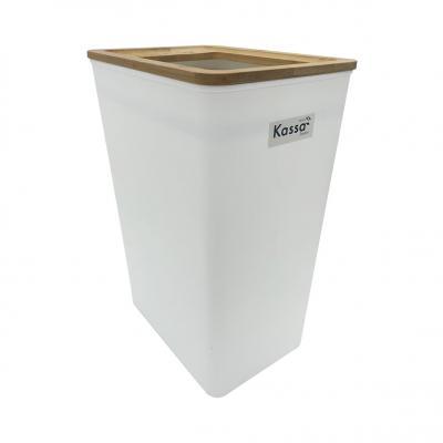 buy-now-ถังขยะเหลี่ยมพลาสติกพร้อมฝาขอบถังไม้-kassa-home-รุ่น-ni211112-b10-ความจุ-9-ลิตร-สีขาว-แท้100
