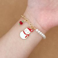 ；‘。、’ 2022 New Christmas Bracelets  Color Imitation Pearl Santa Claus Xmas Tree Pendant Bracelet Bangle New Year Xmas Gifts