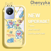 เคส Chenyyka สำหรับ VIVO Y02 Y02A Y11 2023เคสการ์ตูนโดราเอมอนมอนมอนน้อยมอนสเตอร์ตัวน้อยโบว์น์ฟอร์มเคสนิ่มทนต่อการขัดถูเคสโทรศัพท์โปร่งใสฝาครอบป้องกันเลนส์กล้องถ่ายรูป TPU ซิลิกาเจล