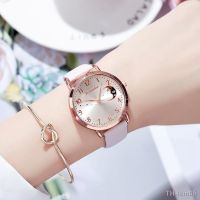 ⌚ นาฬิกา 2021 Trendy Star and Moon Pattern Ladies Watch Simple Bracelet Belt Rose Gold Student Watch