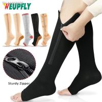 ✷ 1Pair Zipper Compression Socks 15-20 mmHg for Women amp; Men Knee High Open Toe Varicose Veins Hosiery for Edema Swollen