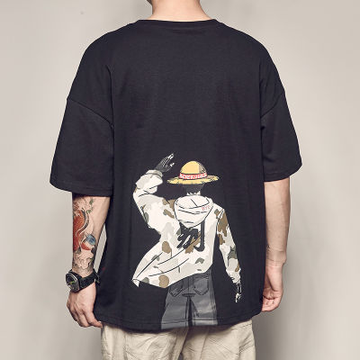 [CANTR]เสื้อยืดแขนสั้นพิมพ์ลายญี่ปุ่นผู้ชายใหม่เสื้อยืดหลวม ๆ สบาย ๆ เสื้อยืดคอกลมคู่อินเทรนด์