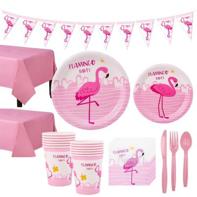 Flamingo Party Paper Plates Straws Disposable Tableware Birthday Party Decorations Kids Adult Baby Shower Wedding Party Supplies