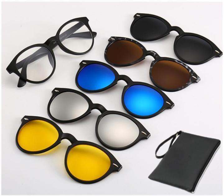 Sunglasses Clip On Glasses Unisex Lenses Retro Frame with Set of 5 lenses Lazada PH