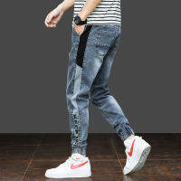 D&amp;BE Jeans ผู้ชายหลวมฤดูร้อนบางส่วนฉบับภาษาเกาหลีของแนวโน้ม Harlem ฟุตเครื่องมือลำลอง Wild Light บัตรน้ำ