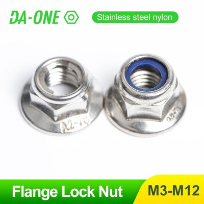 2-10PCS M4 M5 M6 M8 M10 M12 High Quality Stainless Steel Hex Flange Nylon Metal No Serrated Lock Nut Hexagon Nylon Lock Nuts Nails Screws Fasteners