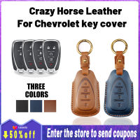 คุณภาพสูง Crazy Horse หนังสำหรับ Chevrolet Key Cover Remote Key Case พร้อม Key Holder Fod พวงกุญแจ Creative Alloy โลหะ Malibu TrailBlazer Spark Cruze Aveo Suburban Captiva Optra Spin Camaro Sonic Colorado Venture Trax Corvette