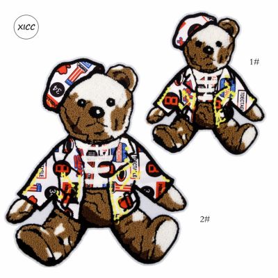 XICC คู่ขนาดใหญ่การ์ตูนผ้าขนหนูเย็บปักถักร้อยหุ่นหมีแพทช์ตัวอักษรสัตว์จักรเย็บผ้าสติ๊กเกอร์ A Ppliques สำหรับเด็กเสื้อผ้า DIY
