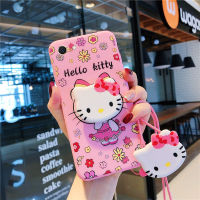 การ์ตูนสีชมพูสำหรับ VIVO Y55 Y55s Y65 Y66 Y67 V5 V5s V5 Lite น่ารัก Hello Kitty Lanyard เคสโทรศัพท์แบบตั้งได้เคสมือถือซิลิโคนนิ่มปกหลัง