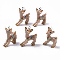 5pc Resin Pendants with Platinum Tone Iron Loops Sika Deer Camel 30.5-31.5x25x13.5mm Hole: 2mm