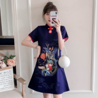 Hanfu cheongsam Tang สูทขนาดใหญ่ปรับปรุงสไตล์ประจำชาติชุดพิมพ์ 2021 ฤดูใบไม้ผลิและฤดูร้อนใหม่แฟชั่นทันสมัยทุกวัน cheongsam สั้นหนุ่ม