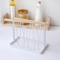 Cuife White Nordic Iron Cup Kitchen Storage Rack Wooden Handle Cup Glass Drain Rack Household Cup Hanging Storage Rack Decor