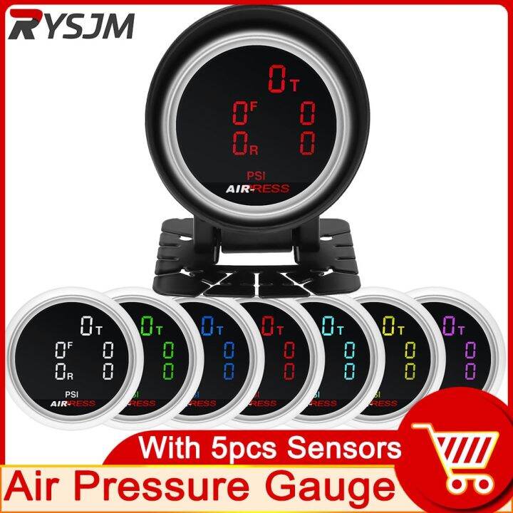 HD Air Pressure Gauge + 5Pcs 1/8 NPT Sensors Air Suspension Pressure