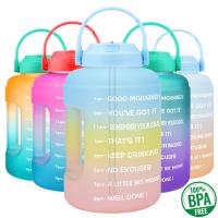 BuildLife Gallon Water Bottle with Straw Motivational Time Marker BPA Free Wide Mouth Leakproof Mobile Holder Handle Travel Jug