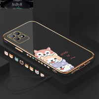 AnDyH Casing Case For Realme Narzo 50 Realme 8i Case Fashion Cute Cartoon Dogs Luxury Chrome Plated Soft TPU Square Phone Case Full Cover Camera Protection Anti Gores Rubber Cases For Girls