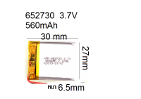 652730 แบตเตอรี่ 3.7v 560mAh สำหรับอุปกรณ์mp3 mp4 player อิเลคทรอนิคขนาดเล็ก