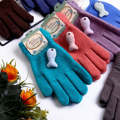 [COD] ถุงมืออุ่นสำหรับฤดูใบไม้ร่วงและฤดูหนาวในสต็อกปลาน่ารักลาย jacquard สองชั้นผู้ใหญ่และเด็กถุงมือสากล