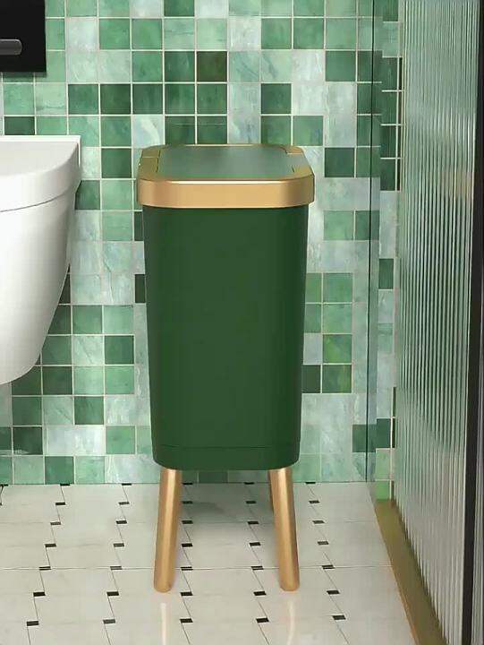 15L Large-capacity Golden Luxury Trash Can for Kitchen Bathroom Creative  High-foot Press Type Plastic Waste Bins with Lid