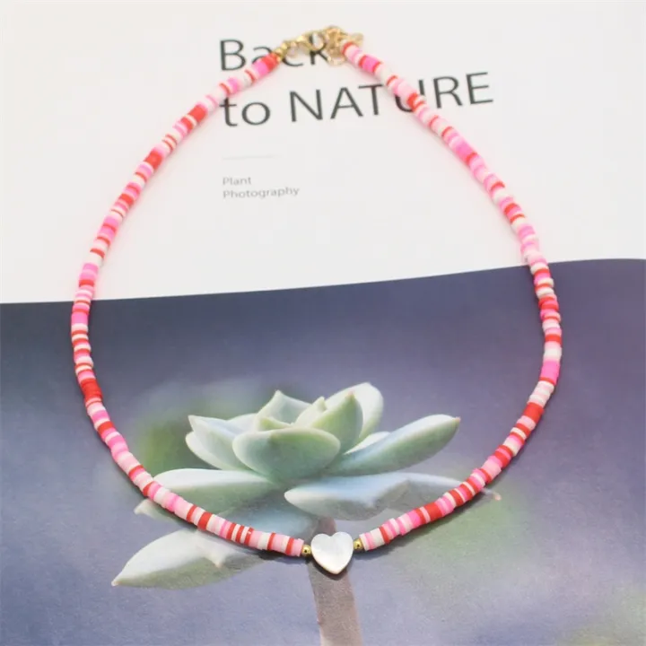 fashion-boho-natural-heart-shell-beads-choker-4mm-colorful-polymer-clay-pendant-necklace-handmade-beach-female-jewelry-gift