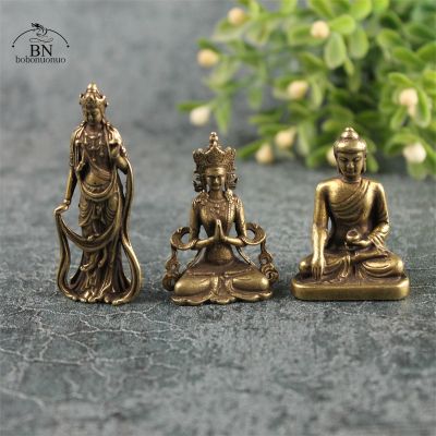 Antique Copper Thailand Guanyin Buddha Statue Home Decorations Living Room Small Ornaments Office Desk Miniature Figurines Gifts
