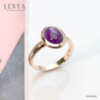 Lenya Jewelry  แหวนเงินแท้ 925 ชุปพิ้งโกล ประดับพลอยอเมทีสต์ (Amethyst) ช่วยผ่อนคลายความเครียด และความโกรธให้คลายลง