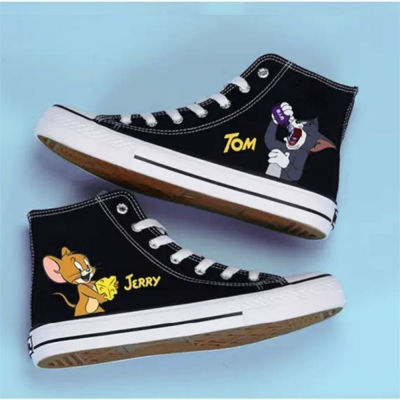 Hot Women Lace-up Canvas Black Girl Casual Shoes Female Cartoon High Top Sneakers Zapatillas Mujer Stripe Flats