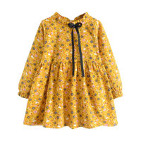 Mudkingdom Toddler Big Girls Dresses Fashion Floral Printing Ties Long Sleeve Dress for Kids Clothes Girl Princess Dresses