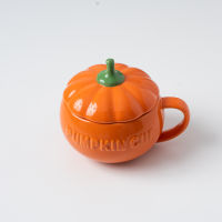 Halloween Pumpkin Cup Breakfast Cup Ceramic Mug with Lid Instant Noodle Bowl Dessert Oatmeal Cup