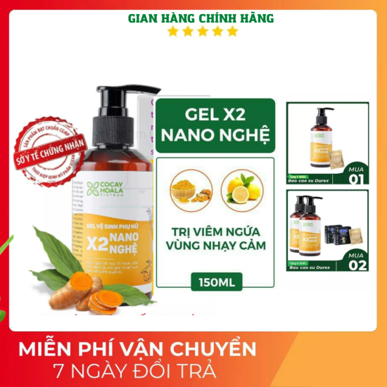 Dung dịch vệ sinh phụ nữ giảm ngứa gel x2 nano nghệ cỏ cây hoa lá 150 ml - ảnh sản phẩm 1