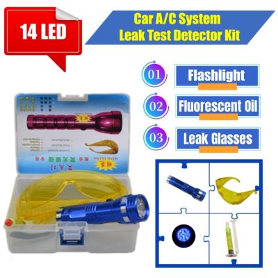 R134A R12 Car Air Conditioning AC System Leak Test Detector Kit 14 LED UV Flashlight Glasses Fluorescent oil Tool Set