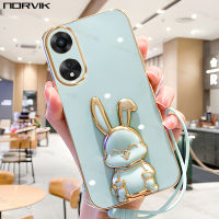 NORVIK สำหรับ Azure เคสมือถือชุบโลหะหรูหราพร้อมสายคล้องสำหรับ OPPO Reno 10 8T A98 A58 A78 A17 A17K 8 8Z 7 7Z A57 A77S A77ค้นหา X5 A96 A76 A16 6 6Z A95 2F ค้นหา2Z 6 A74 n1-2ฝาครอบปลอกอ่อน Pro Plus 4G 5G