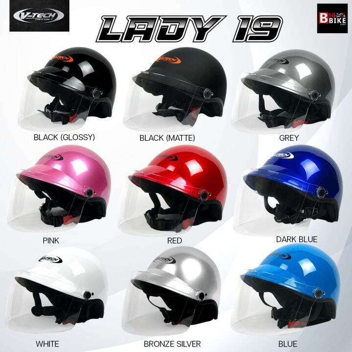 หมวกกันน็อคครึ่งใบ VTECH Helmet รุ่น LADY 19 มีขอบยาง แถมฟรี ชิลบังลม