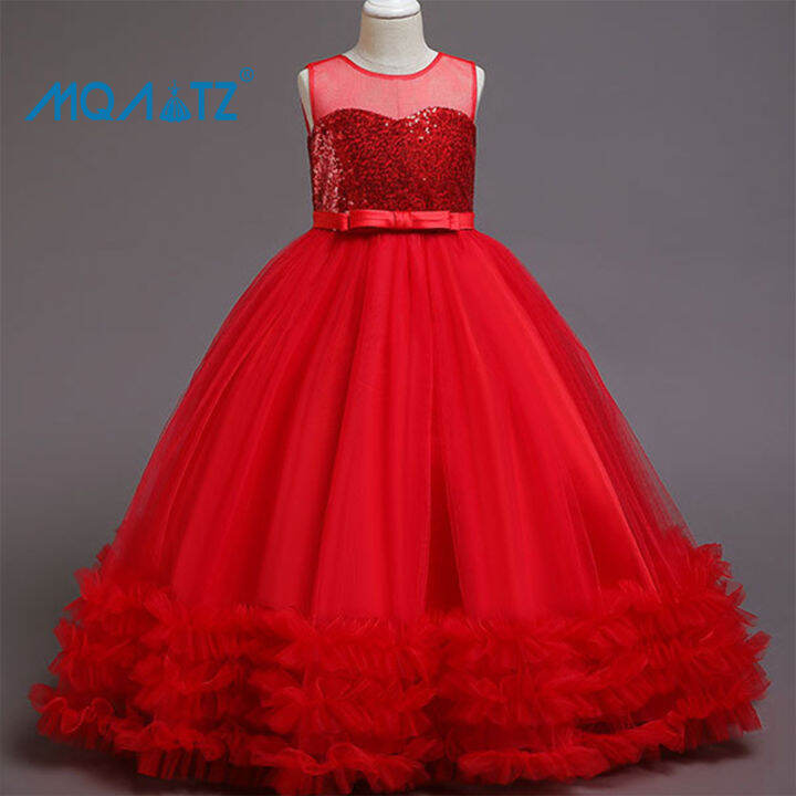 Mqatz Formal Fluffy Girl Clothes Long Bridesmaid Dress Kids Wedding 