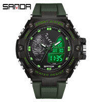 นาฬิกาอิเล็กทรอนิกส์รุ่นใหม่ของ Sanda Baichon Green Light Waterproof Fashion Trend Black Technology นาฬิกาผู้ชายกันกระแทกมัลติฟังก์ชั่น ~