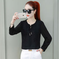 ร้อน, ร้อน★Chiffon Shirt Womens Autumn 2020 New Shirt Loose Large Size Long-sleeved Chiffon Shirt Women Korean Style Bottoming Shirt Western Style Thin Top