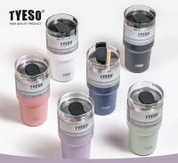 TYESO แก้วน้ำเก็บอุณหภูมิเย็น-ร้อน สแตนเลส304 ไม่สะสมแบคทีเรีย แก้วน้ำเก็บความเย็น แก้วเก็บอุณหภูมิ ขนาด 20/30oz พกพาสะดวกมีหลอด+ฝาจุกปิดให้