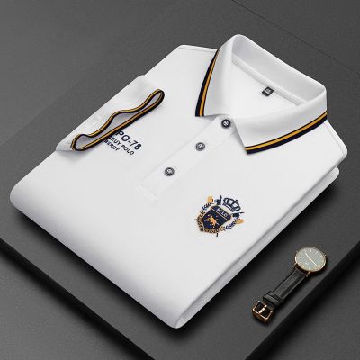 Summer Korean Fashion Mens Polo Shirt Luxury Embroidered Cotton Lapel Collar Short Sleeves T Shirt