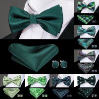 《The Empty island House》 Hi-TieGreen Bow Ties สำหรับผู้ชาย SilkTie Bow Tie HankySet งานแต่งงาน PaisleySolid Bowtie