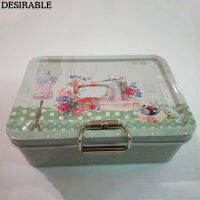 DESIRABLE Portable exquisite metal double-layer sewing card and other small items storage box six colors optional