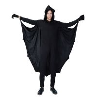 Man Halloween Black Bat Costume Idea Fancy Cosplay Hooded Jumpsuit Male Cool Catsuit Fleece Outfit Clothing M-XL Plus Size