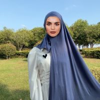 Jilbab เสื้อเจอร์ซีย์ Katun Instan Tanpa Pin Wanita มุสลิมสไตล์ Kepala Jahitan Bagus Wanita 175X85ซม.