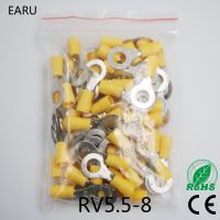 [HOT ZHKKZZLWWG 510] RV5.5 8สีเหลืองแหวนฉนวน Terminal ชุด4 6mm2สายเชื่อมต่อสายไฟ Crimp Terminal 50ชิ้น/แพ็ค RV5 8 RV