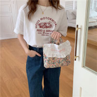 1661 Japanese And Korean Chic Sweet Ruffled Bento Bag Fresh Floral Embroidered Handbag Girl Student Bag Wholesale