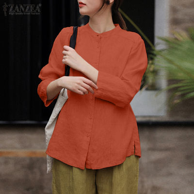 (สินค้ามาใหม่)(จัดส่งฟรี)Fancystyle ZANZEA เสื้อเสื้อสตรีผ้าฝ้ายแขนยาวเสื้อคอตั้งผู้หญิงมีกระดุมเสื้อลำลอง #8