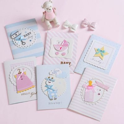 12pcs New Baby Cards 3D Paper Baby Boy Girl Handmade Cards Cute Baby Mini Cards Gift